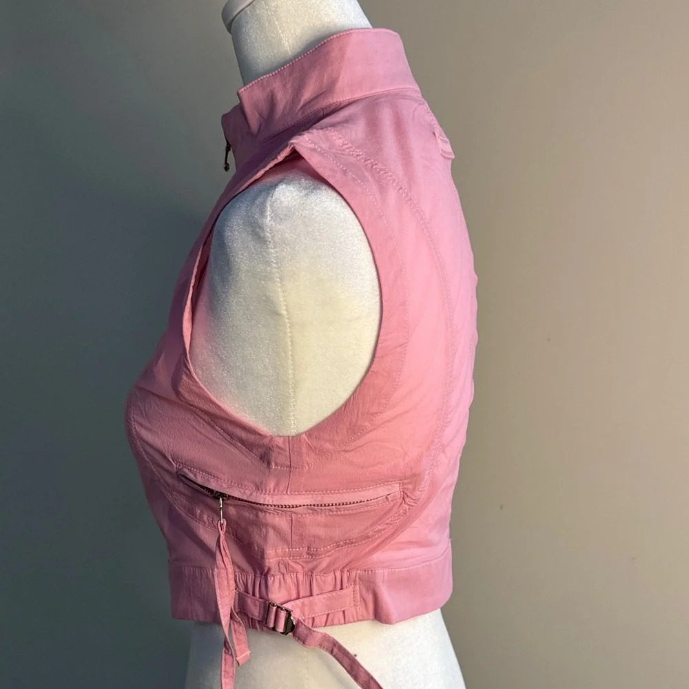 Pink Cropped Zip Vest with Side Tie - Picture 2 of 5